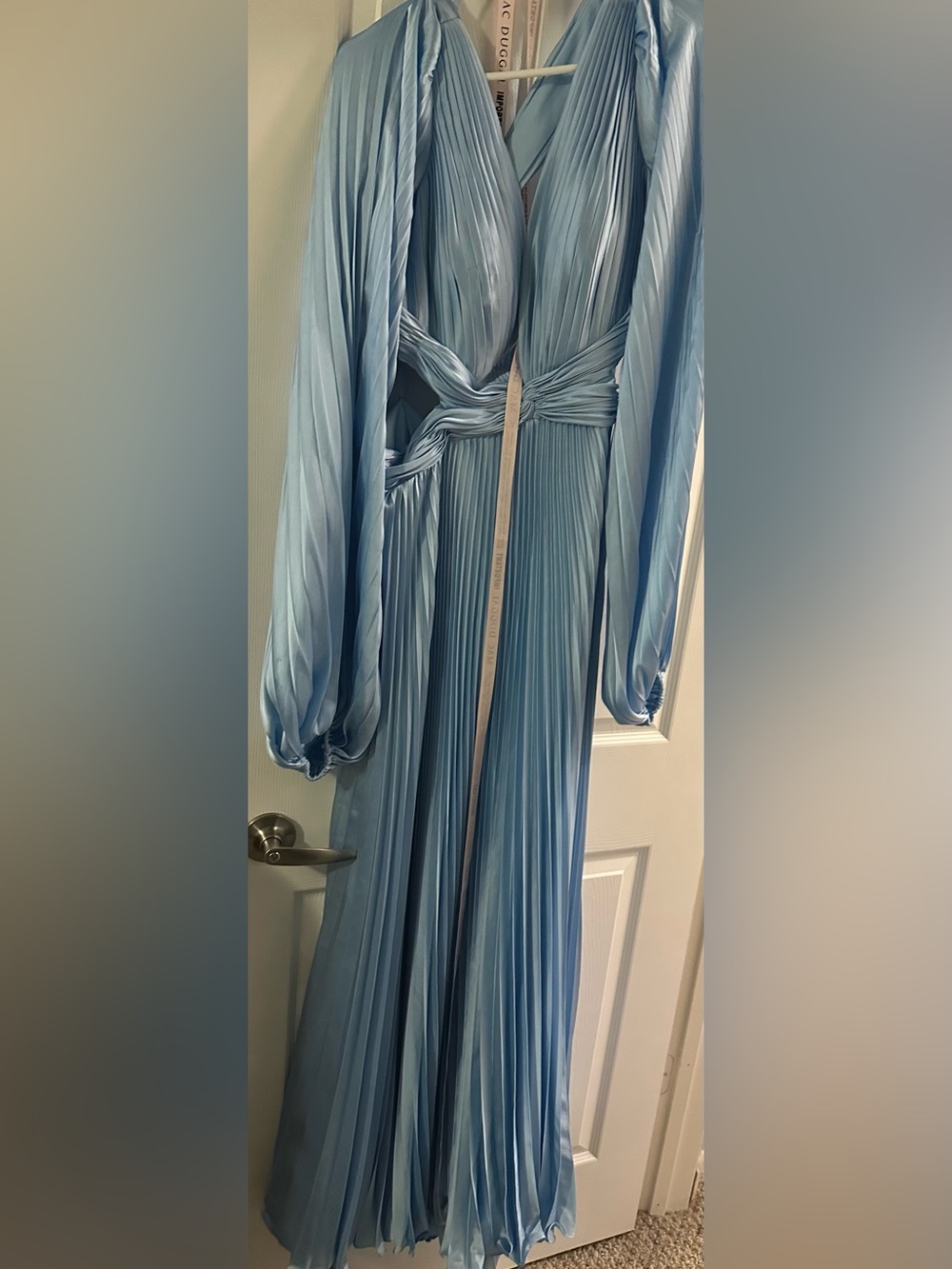 Mac Duggal Light Blue Long Sleeve Pleated Cut-Out Gown size 14 NWT - Picture 6 of 6